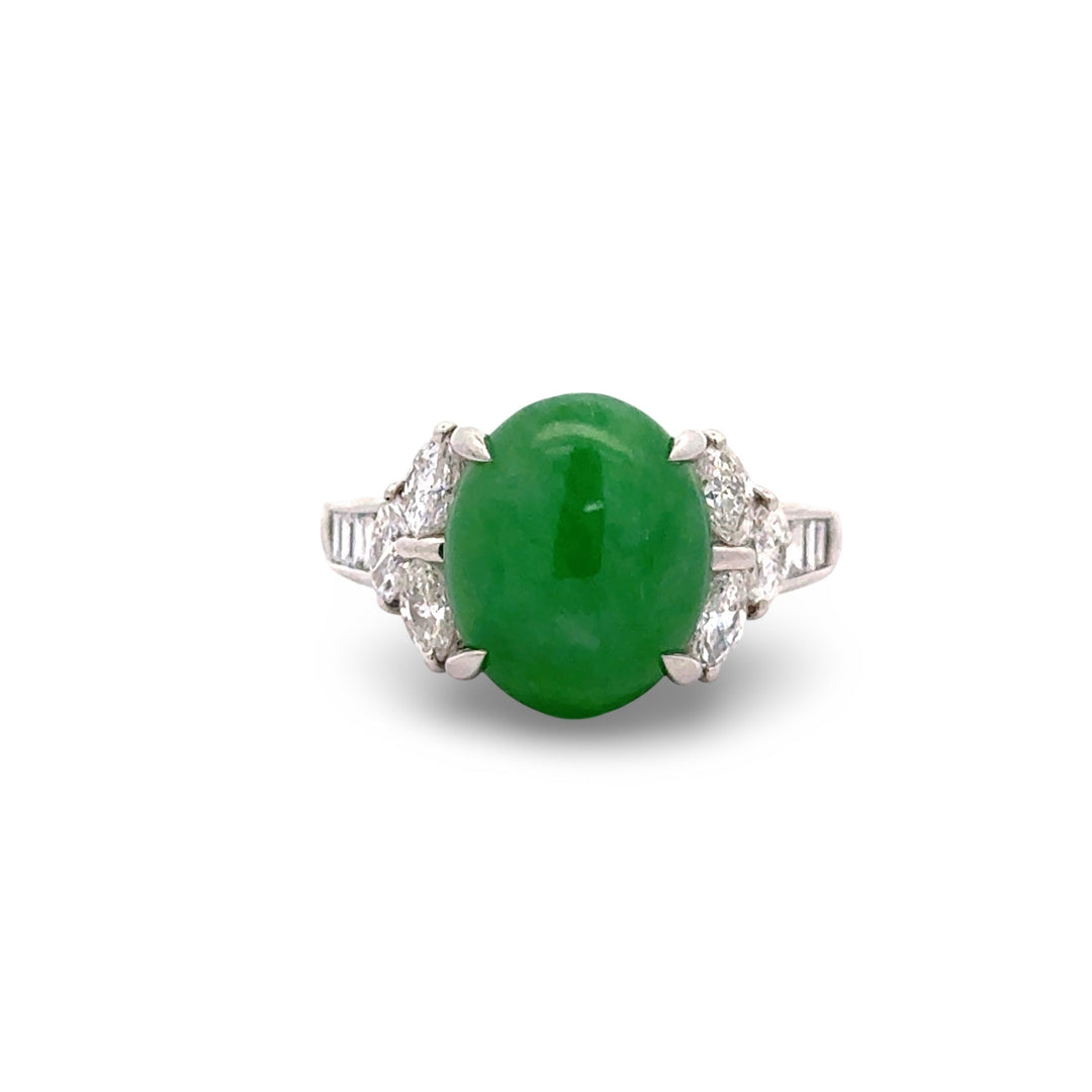 Fine Jade and Diamond Platinum Ring