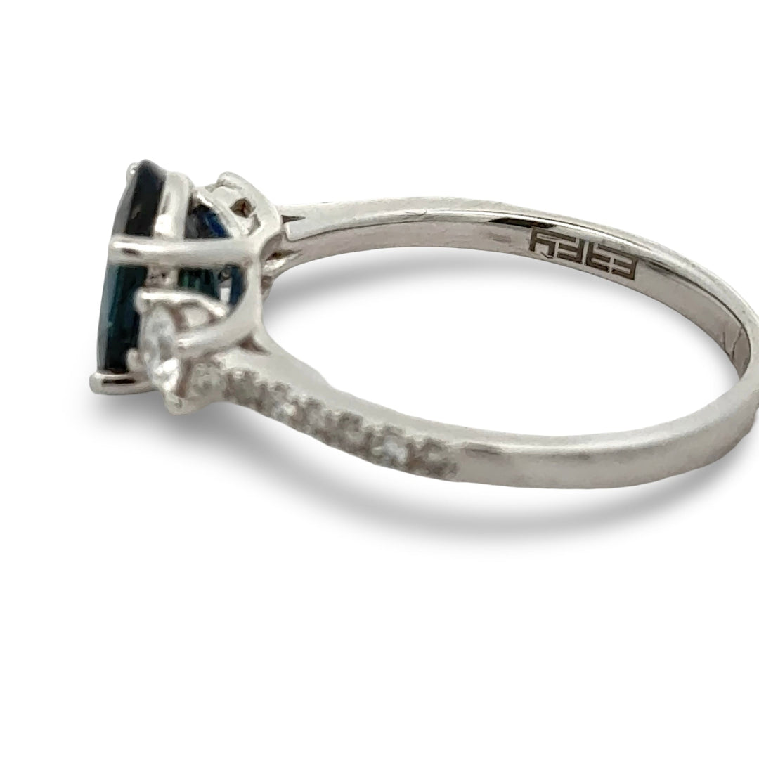Effy Sapphire, Diamond and 14K White Gold 3-Stone Ring