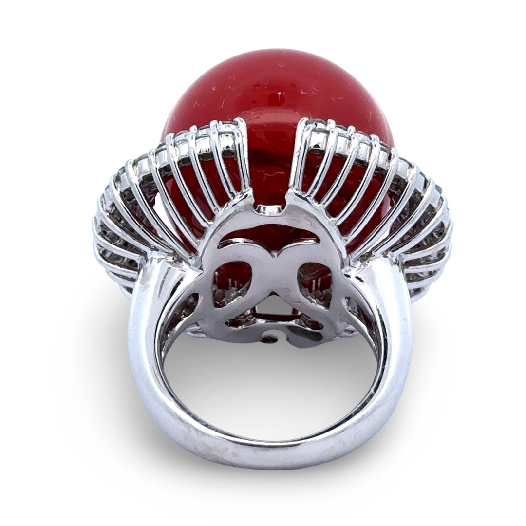 Coral, Diamond and Platinum Statement Ring