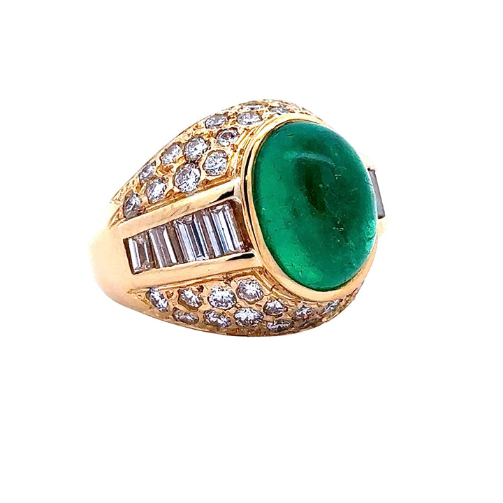 Certified 5.95ct Colombia Emerald and Diamond Yellow Gold Ring