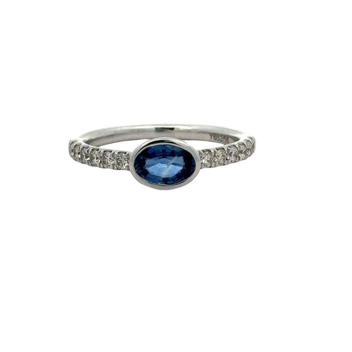 Fine Blue Sapphire and Diamond 14Kt White Gold Ring