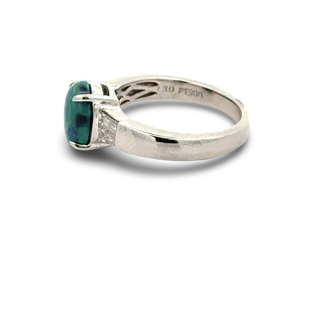 Fine Black Opal and Diamond Platinum Ring