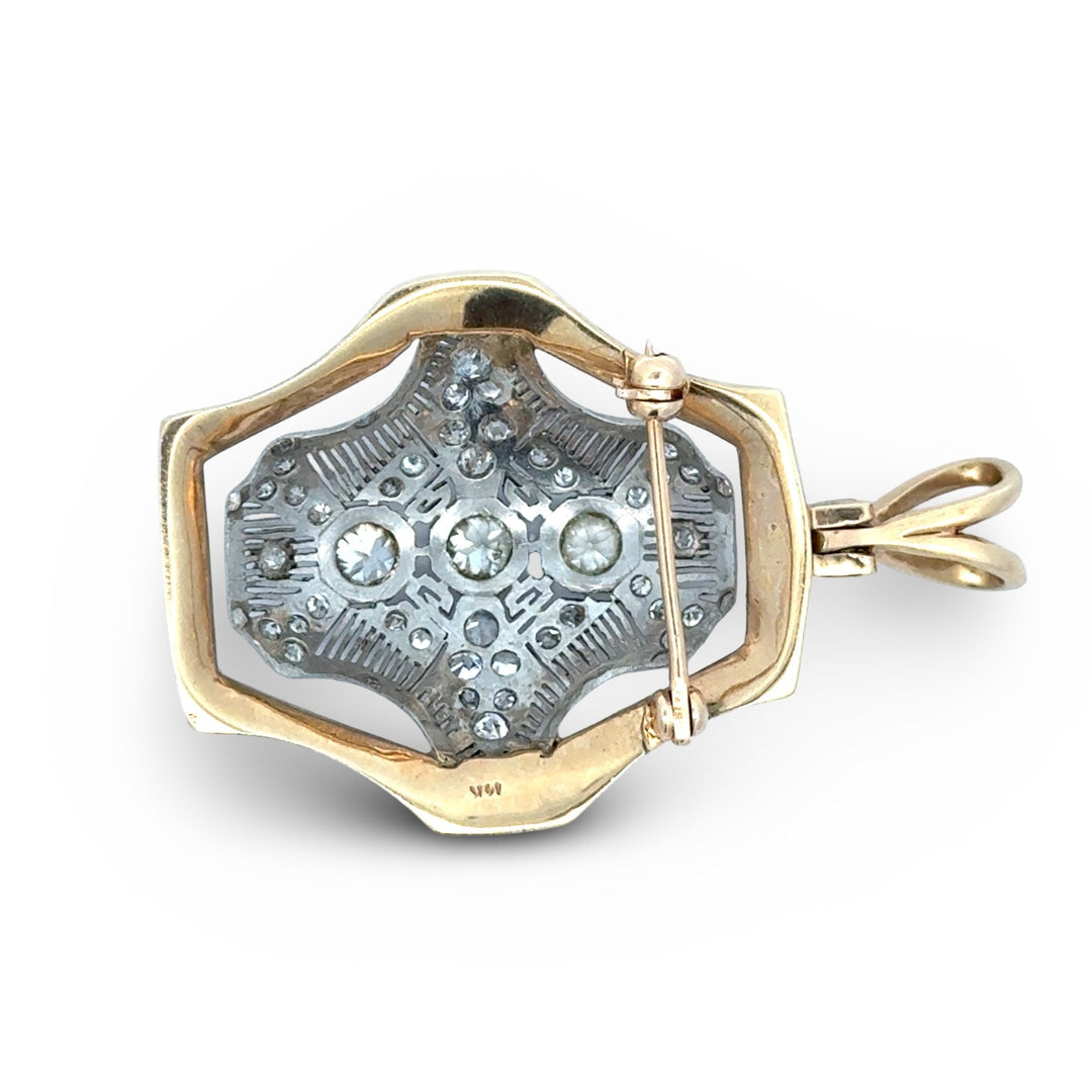 Diamond Filigree Platinum and 14K Yellow Gold Pendant/Brooch