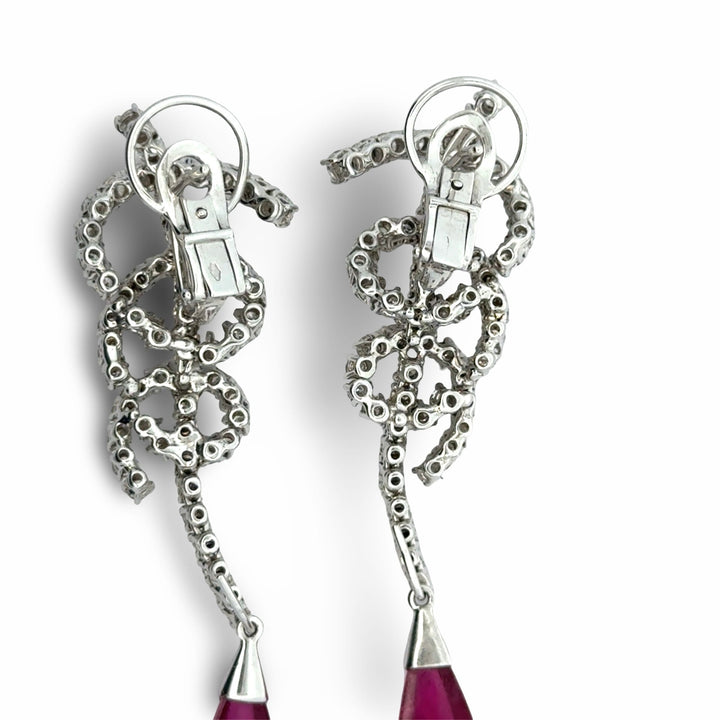 Designer Bergio Diamond and Rubellite 18kt White Gold Earrings