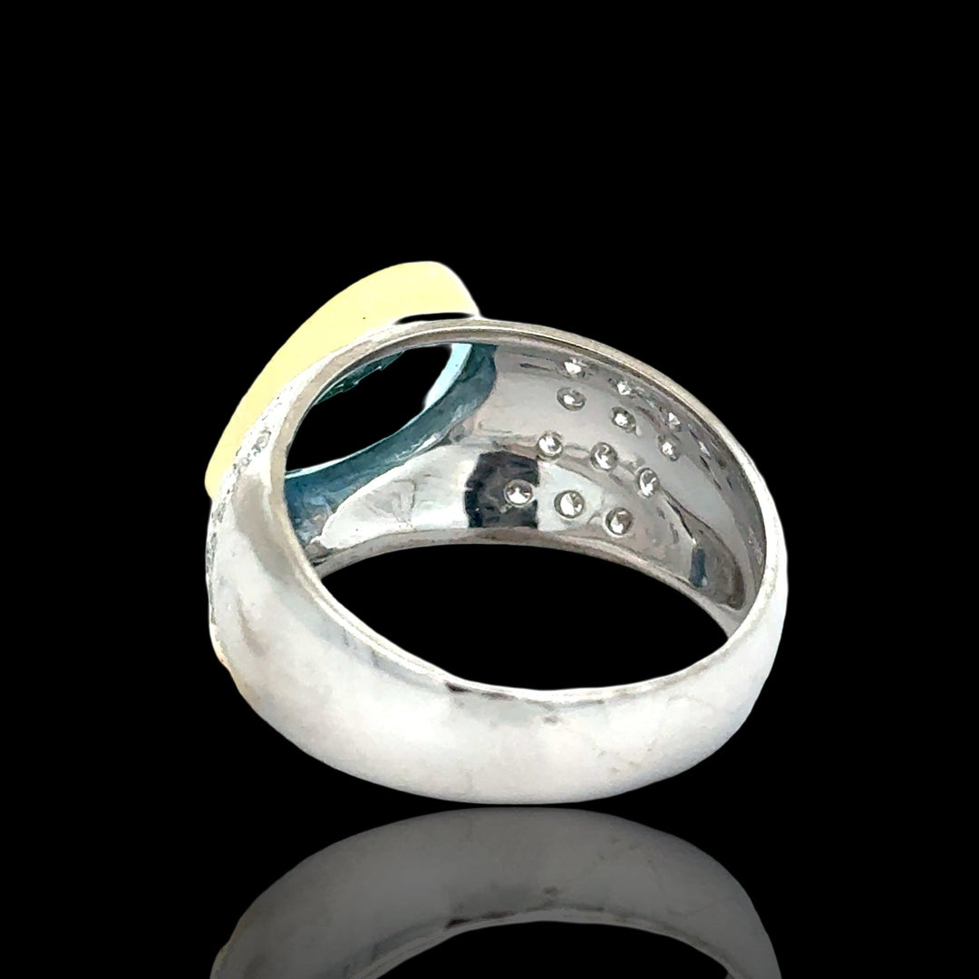 Aquamarine and Diamond Platinum 18K Yellow Gold Ring