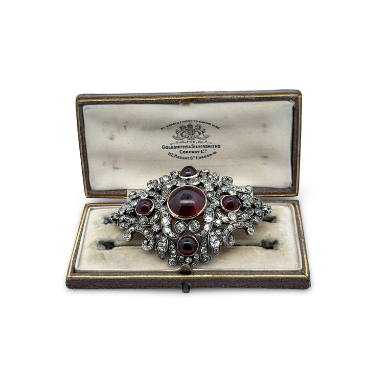 Victorian 1880's Diamond and Garnet 14k White Gold and Silver Pendant/Brooch