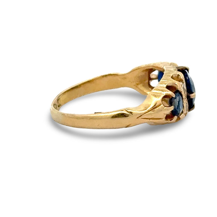 Victorian Sapphire and Diamond 18k Yellow Gold Ring