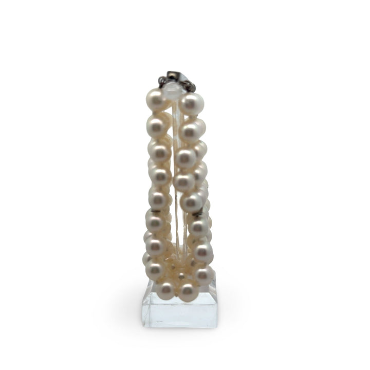 Italian 5 Row 7.75-8.50mm Fine Cultured Pearl 14K White Gold Wide Bracelet