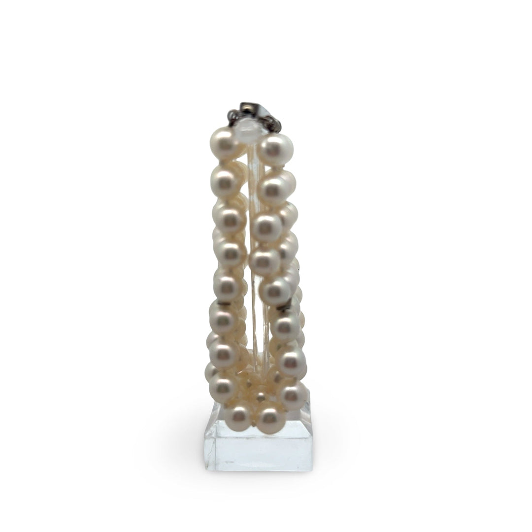 Italian 5 Row 7.75-8.50mm Cultured Pearl 14K White Gold Wide Bracelet
