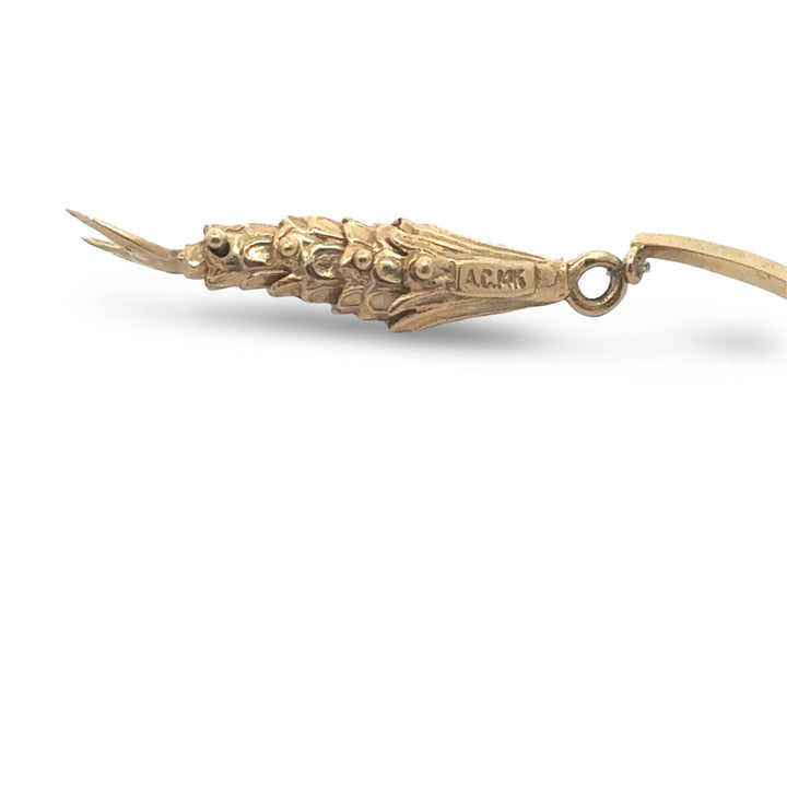 THe Wicked Tuna Fisherman Captain 14k Yellow Gold Articulating Fishing Pole and Reel Brooch