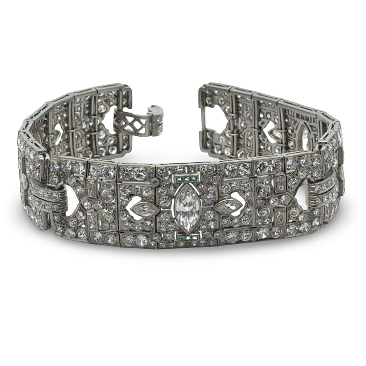 Art Deco 23.50cttw Diamond and Emerald Platinum Bracelet