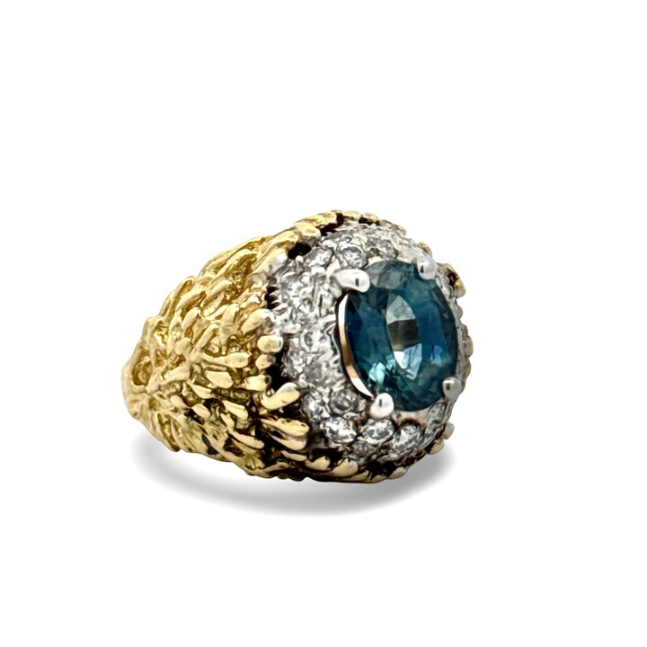 1970's Designer Sapphire and Diamond 18k Yellow and White Gold Ring