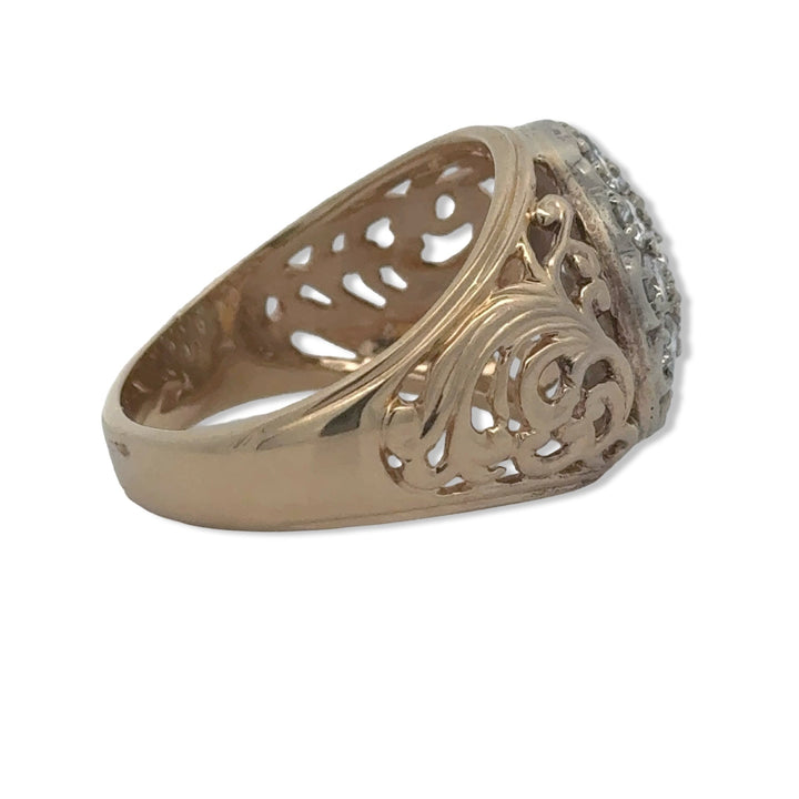 Gents Diamond Cluster 14K Yellow and White Gold Ring