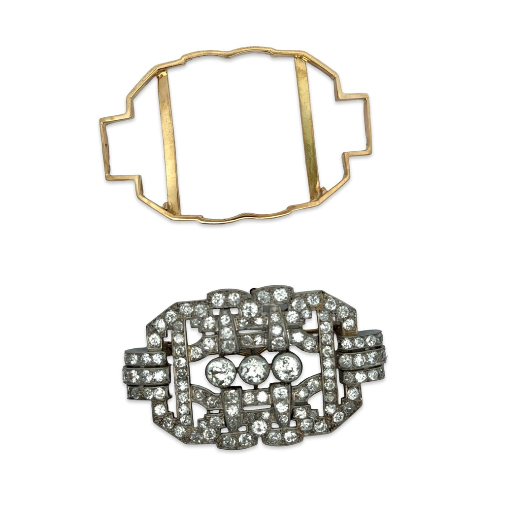 Antique 9.70cttw Diamond Platinum & 14K Yellow Gold Brooch / Pendant