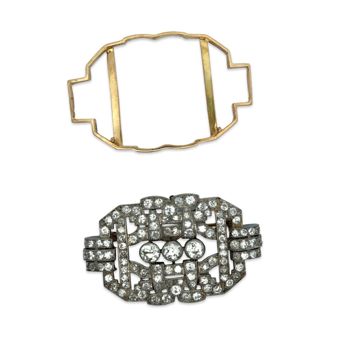 Antique 9.70cttw Diamond Platinum & 14K Yellow Gold Brooch / Pendant