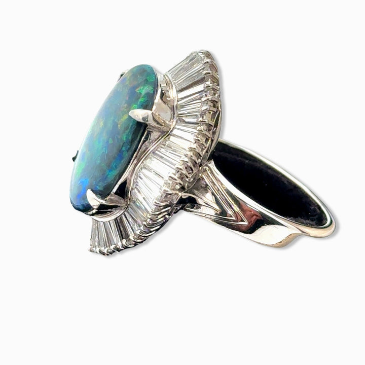GIA Black Opal and Diamond Platinum Ring