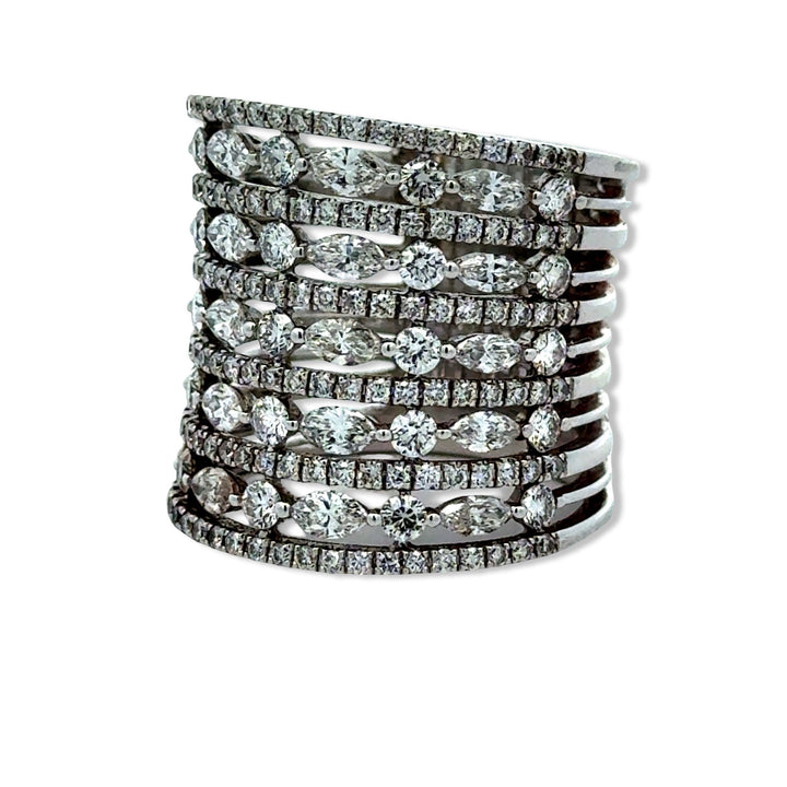 Multi Row Diamond 18K White Gold Ring