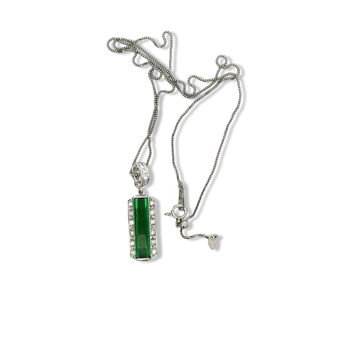 Diamond and Green Tourmaline Platinum Necklace