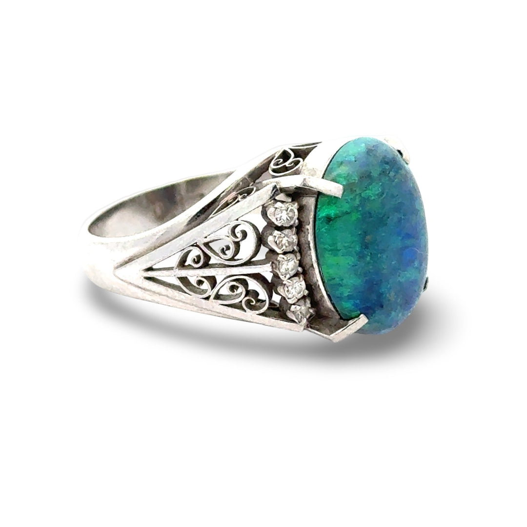 Black Opal and Diamond Platinum Ring