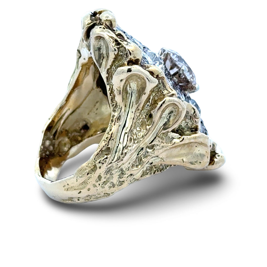 Custom Made 2.00cttw Diamond and 18kt Yellow Nugget Ring