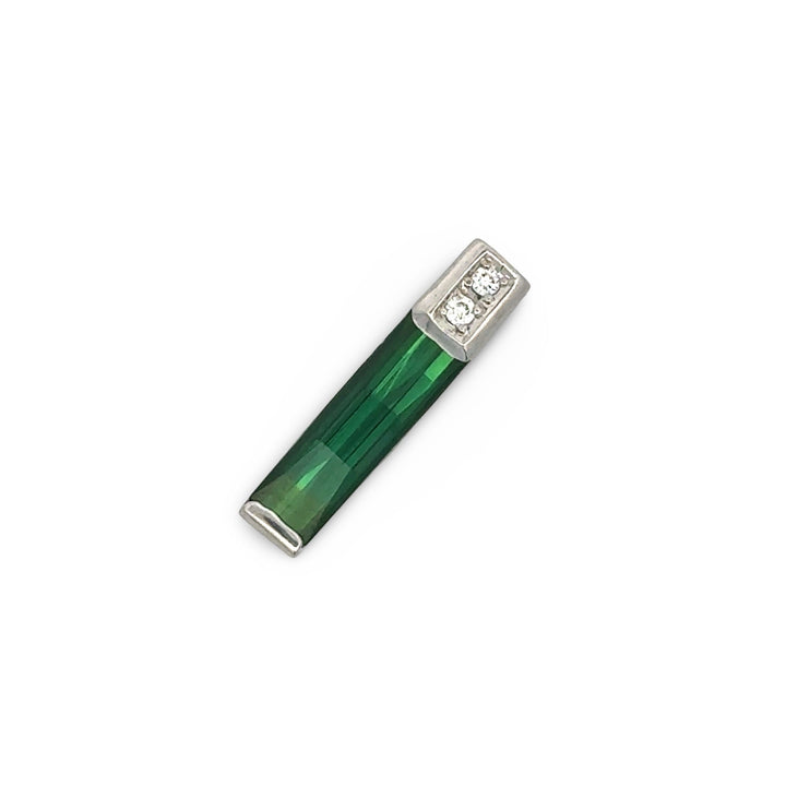 Custom Made Elongated Green Tourmaline and Diamond Platinum Pendant
