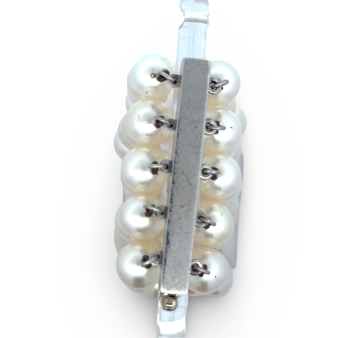 Italian 5 Row 7.75-8.50mm Cultured Pearl 14K White Gold Wide Bracelet