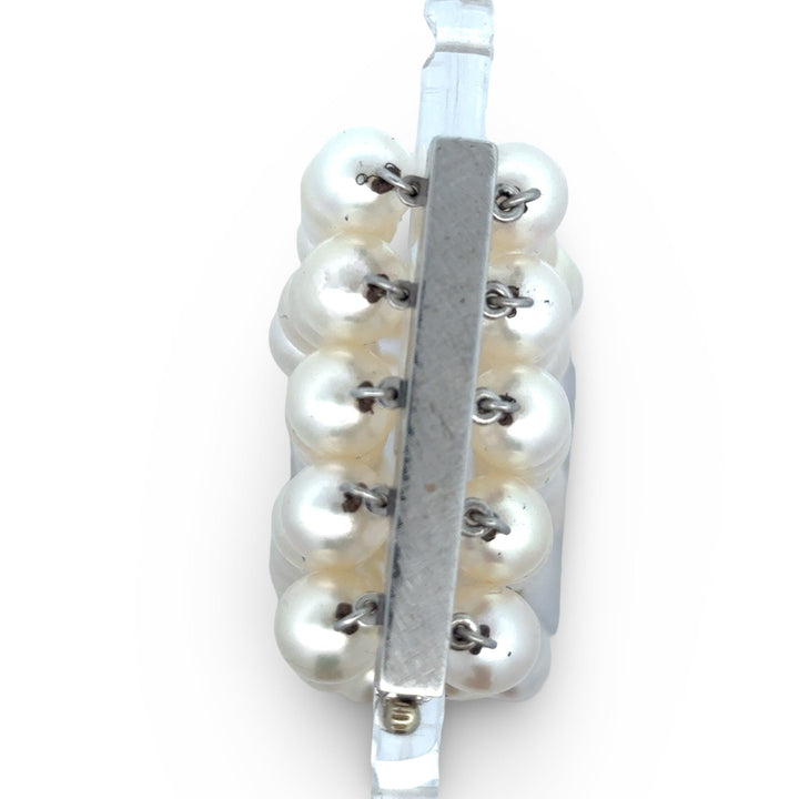 Italian 5 Row 7.75-8.50mm Fine Cultured Pearl 14K White Gold Wide Bracelet