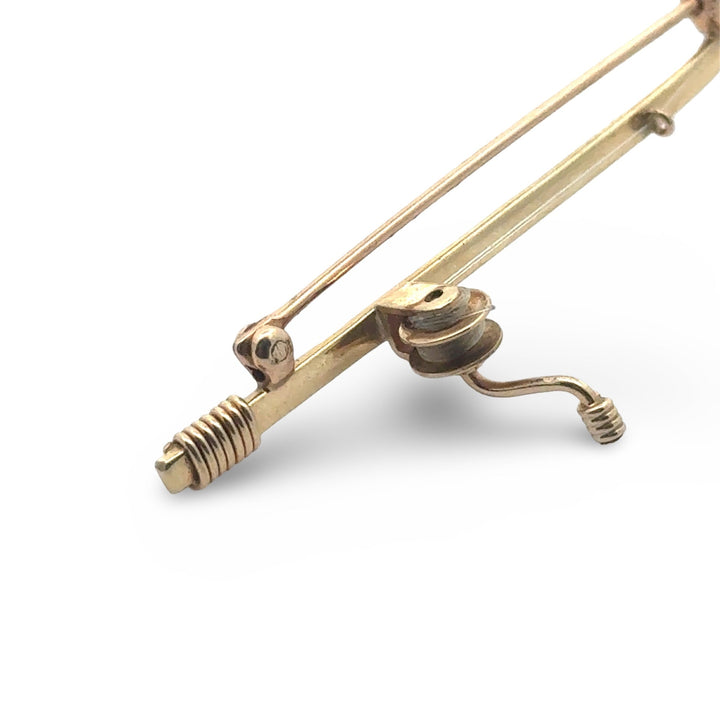 THe Wicked Tuna Fisherman Captain 14k Yellow Gold Articulating Fishing Pole and Reel Brooch