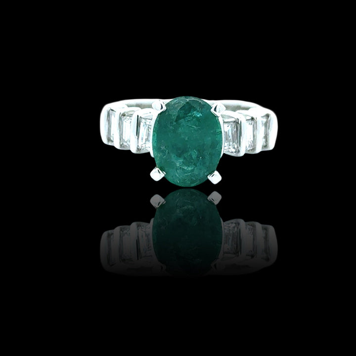 Oval Emerald and Diamond Platinum Ring
