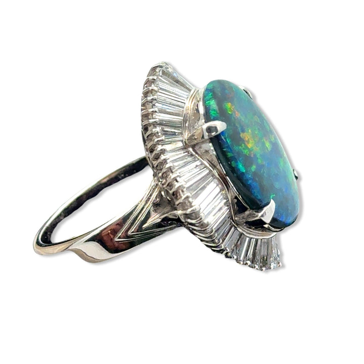 GIA Black Opal and Diamond Platinum Ring