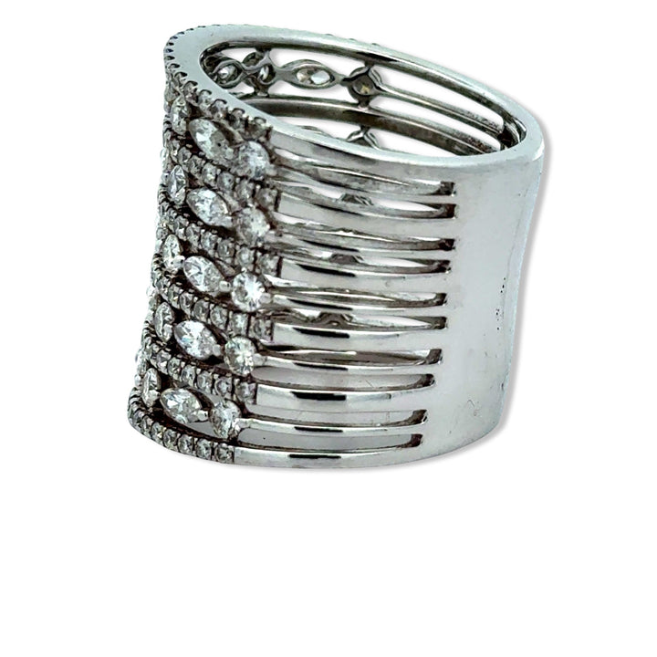 Multi Row Diamond 18K White Gold Ring