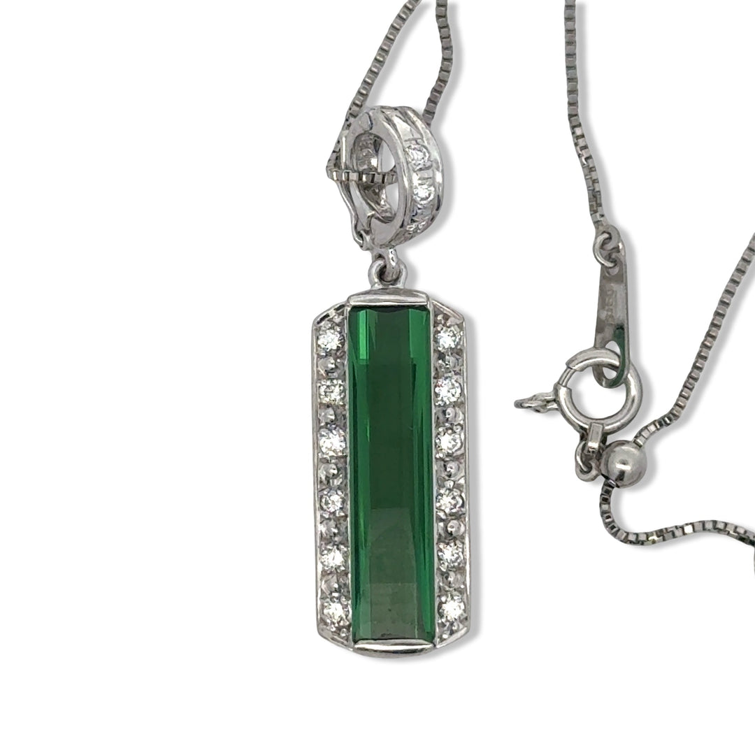 Diamond and Green Tourmaline Platinum Necklace
