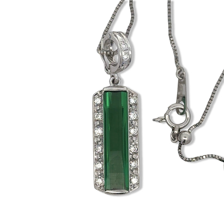 Diamond and Green Tourmaline Platinum Necklace