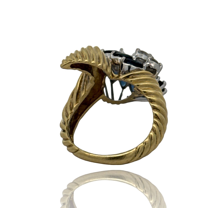 Vintage Diamond and Sapphire Freeform 14k Yellow and White Gold Ring