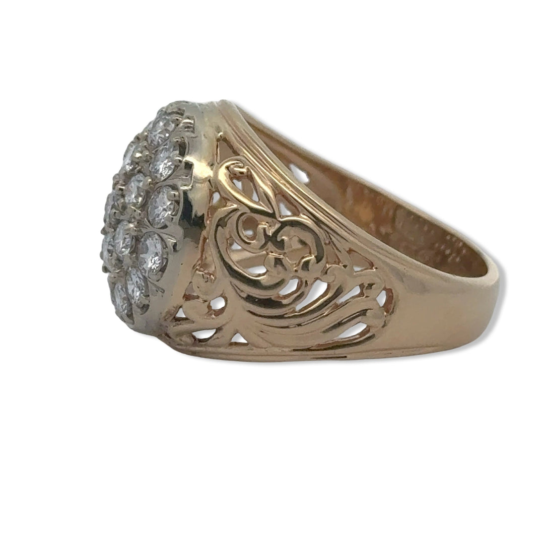 Gents Diamond Cluster 14K Yellow and White Gold Ring