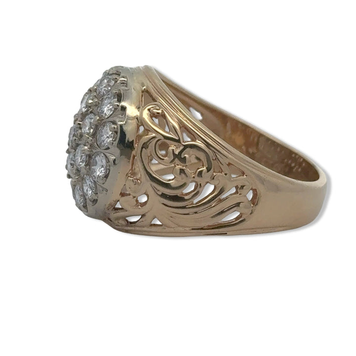 Gents Diamond Cluster 14K Yellow and White Gold Ring