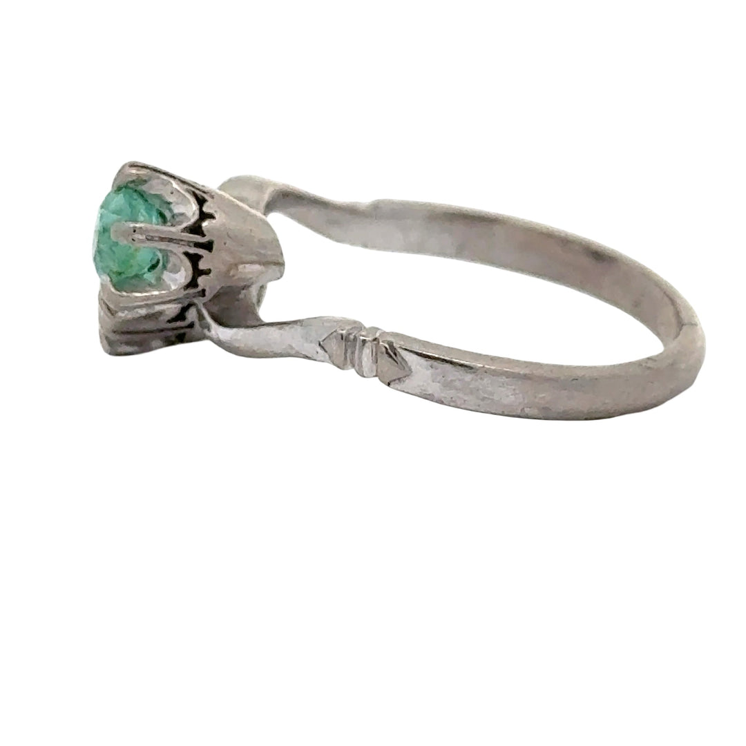 Retro Diamond and Emerald Bypass Platinum Ring