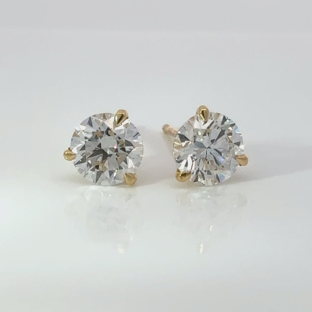 Certified 3 Carat 18K Yellow Gold Lab Grown Diamond Stud Earrings