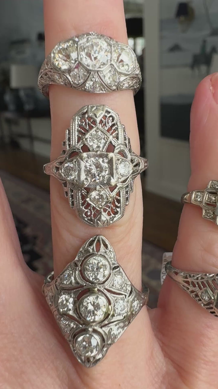 Art Deco 1920's Diamond, 14K White Gold and Platinum Ring