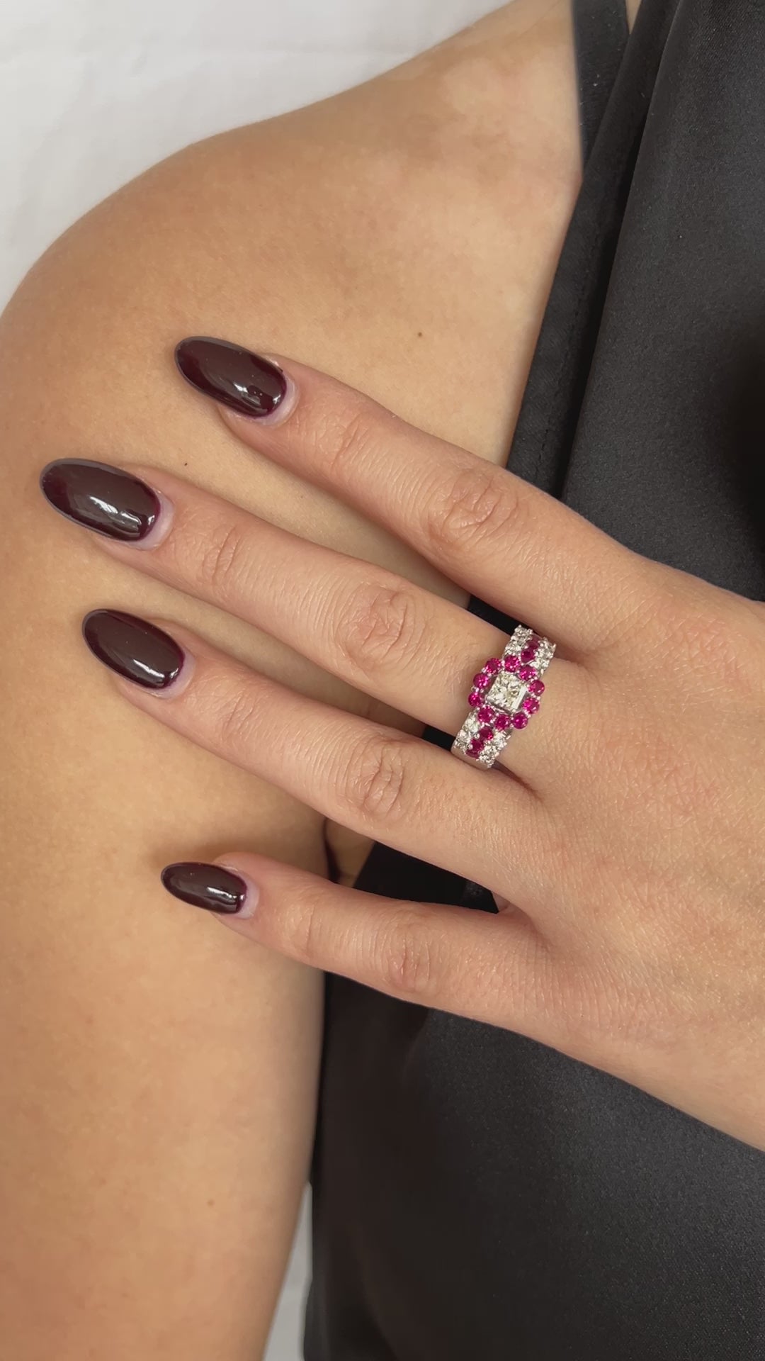 Birks 18k White Gold, Ruby and 1.15 Carat Diamond Ring