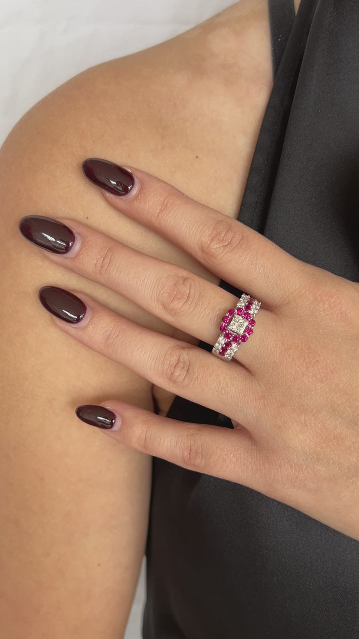 Birks 18k White Gold, Ruby and 1.15 Carat Diamond Ring