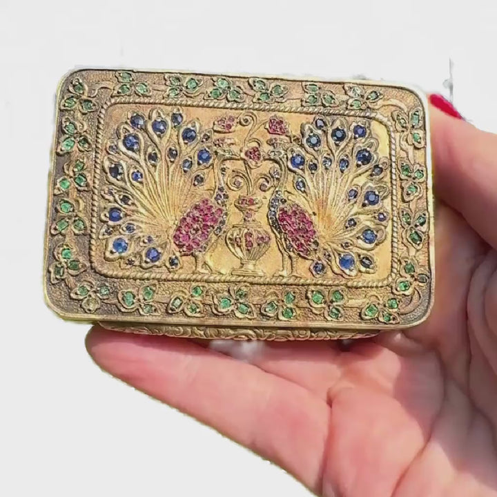 Double Peacock Sapphire, Ruby and Emerald Gilt Gold over Silver Box