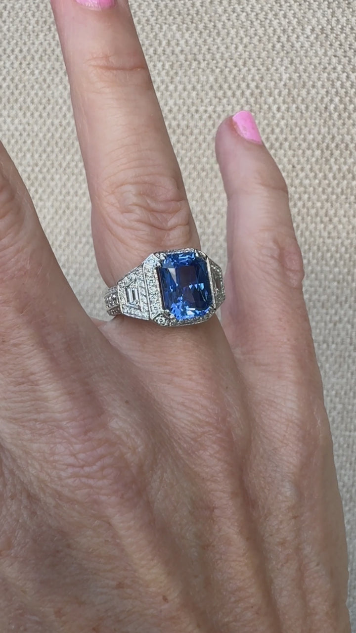 Custom Made Fine Sapphire and Diamond Platinum Ring