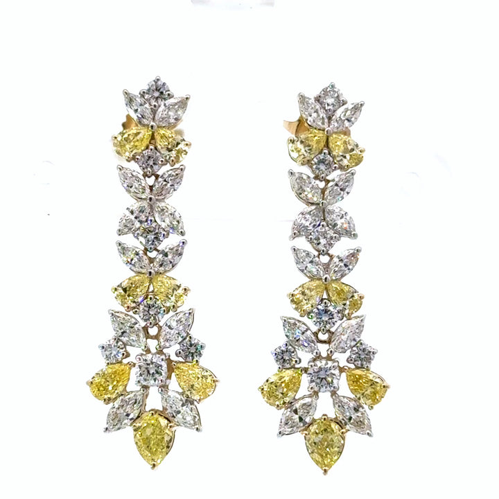 4.90 CTW Yellow & White Lab Grown Diamond and 14K Yellow Gold Floral Drop Earrings