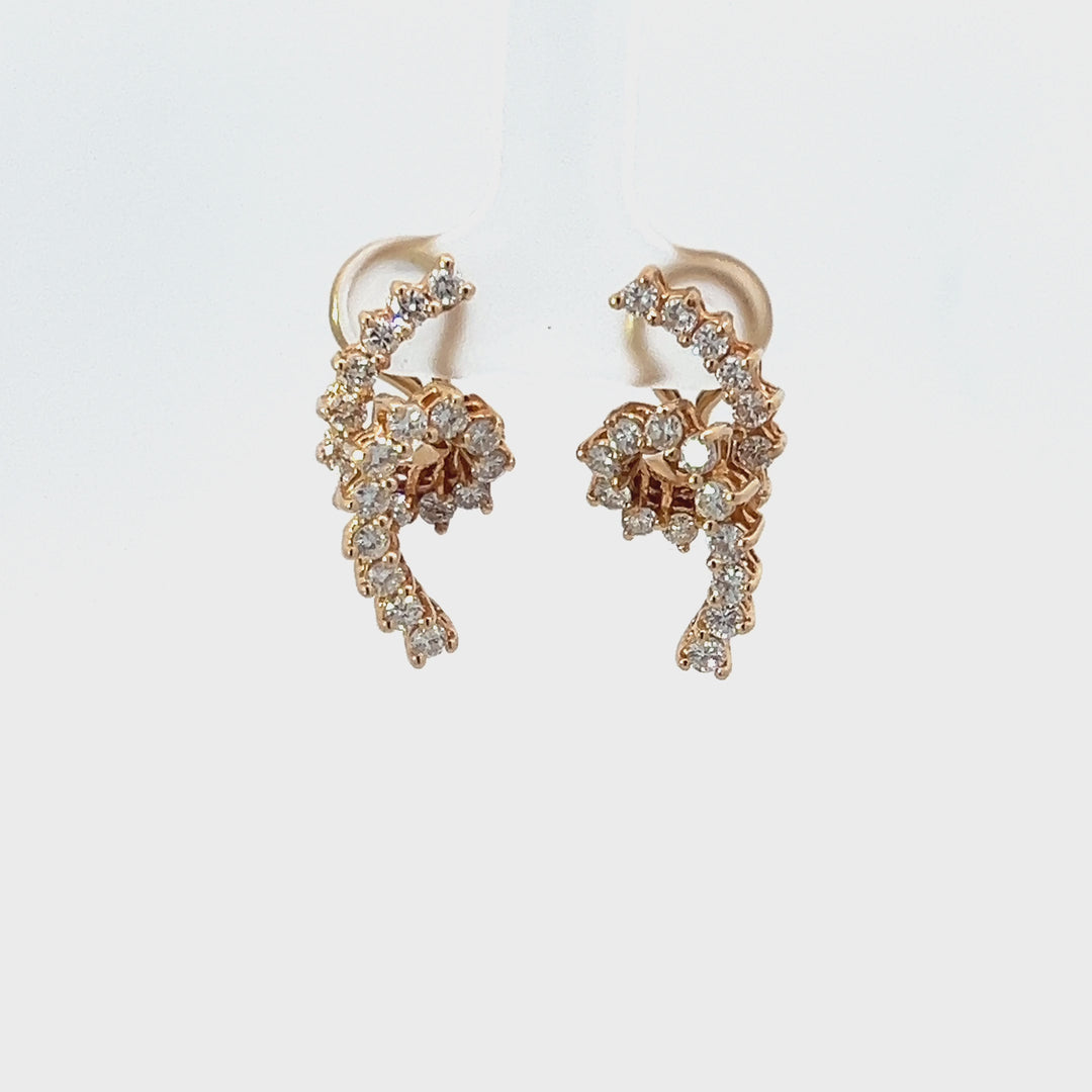 Retro Diamond and 14K Gold Spiral Earrings