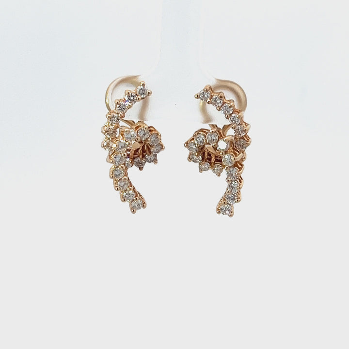 Retro Diamond and 14K Gold Spiral Earrings