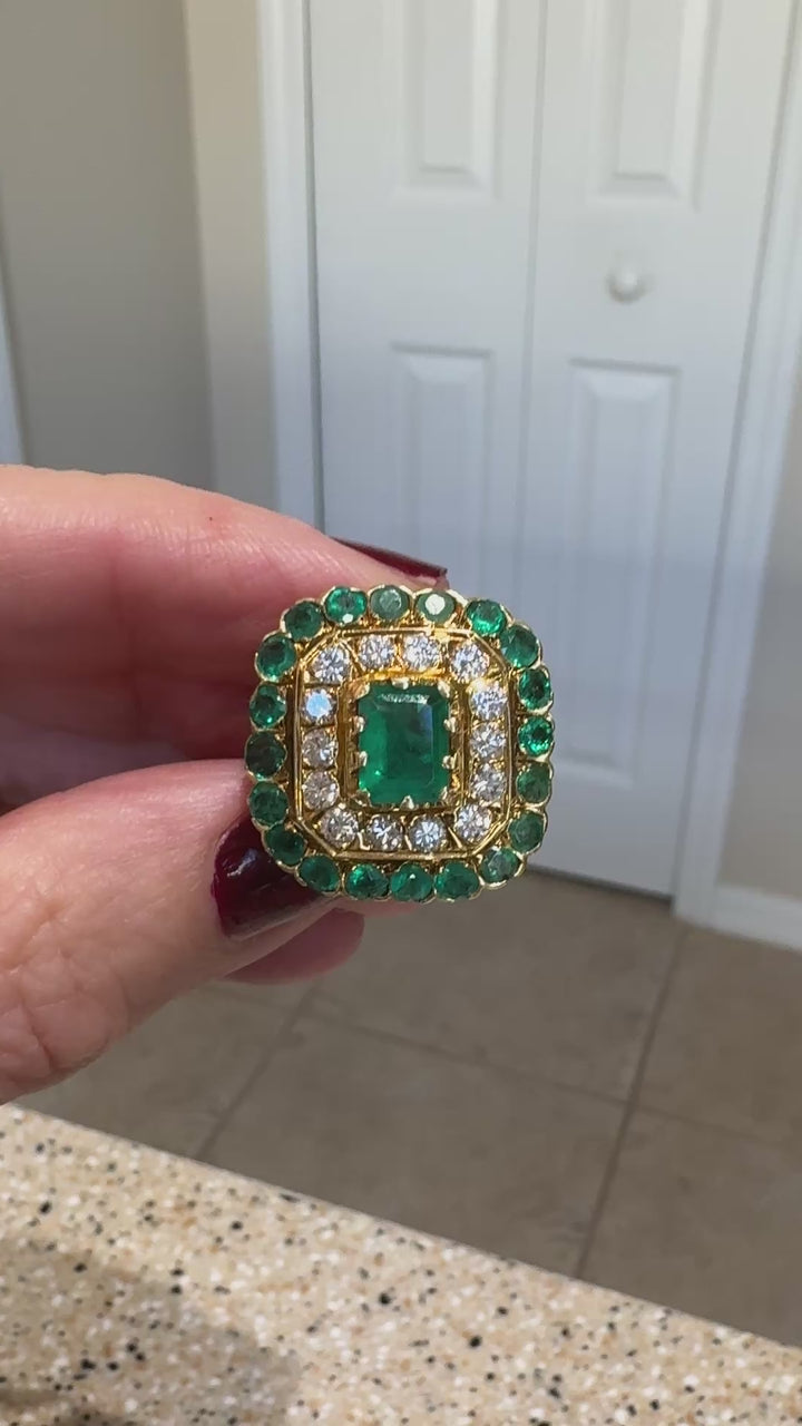 Custom Made Diamond and Emerald Ring Convertible Pendant 18Kt Yellow Gold