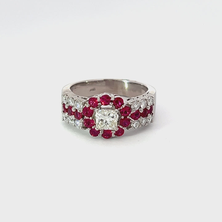 Birks 18k White Gold, Ruby and 1.15 Carat Diamond Ring