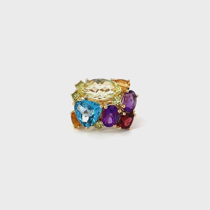 Multicolor Gemstone 14K Yellow Gold Statement Ring