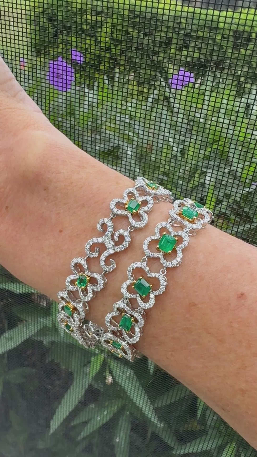 Designer Diamond and Emerald 18Kt White/Yellow Gold Bracelet